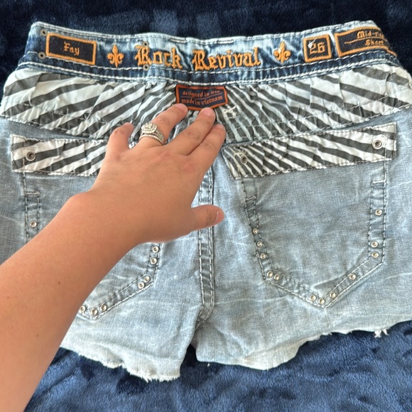 Rock Revival Blue Distressed Jean Shorts - Picture 3 of 5